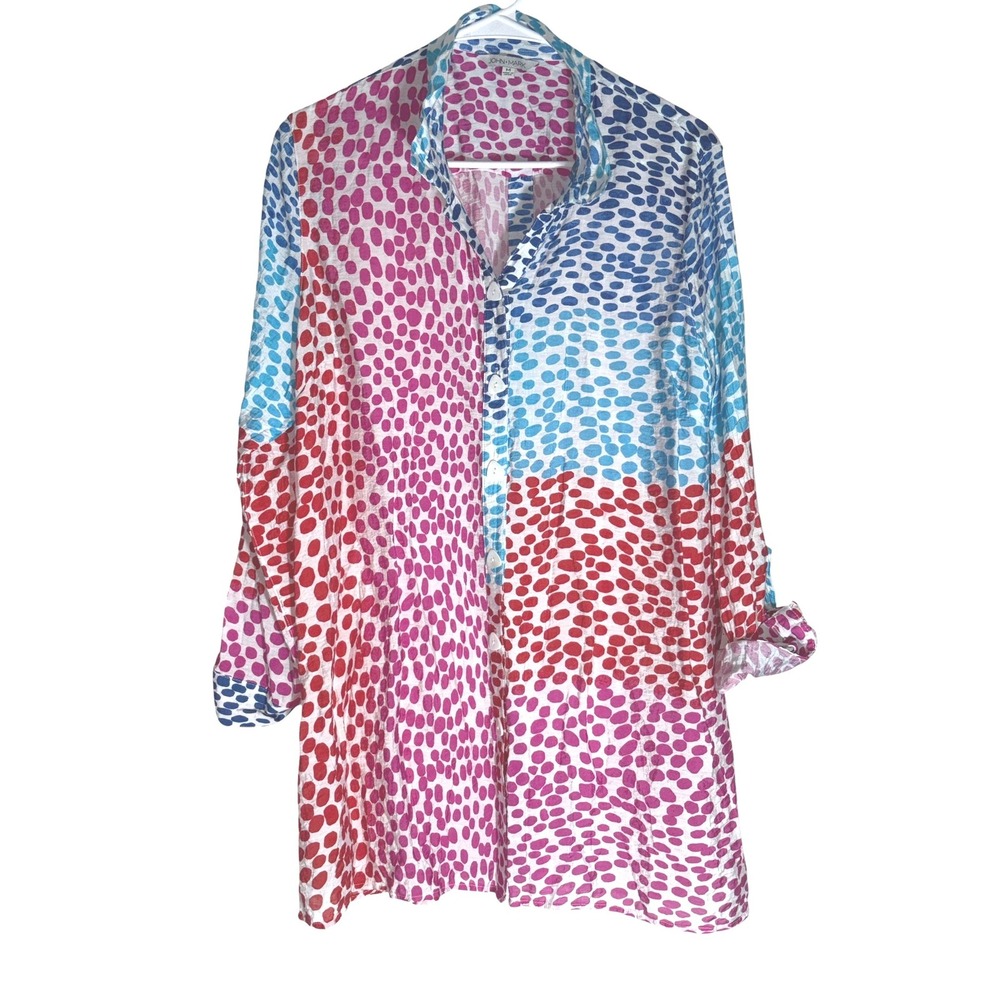 John‎ Mark Wire Collar Colorful Abstract Polkadot Tunic Top Blouse sz M